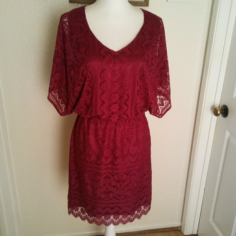 Laundry by Shelli Segal burgandy lace dress